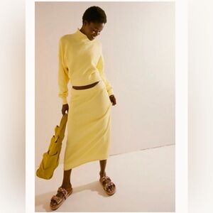 Free People Hailee Butter Yellow Knit Skirt Set